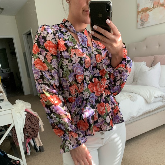 Forever 21 Floral Chiffon Peplum Blouse - Picture 3 of 9